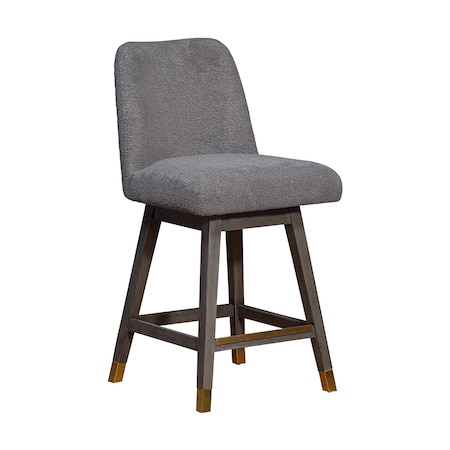 Armen Living Amalie Swivel Counter Stool in Gray Oak Wood Finish with Gray Boucle Fabric 840254332010